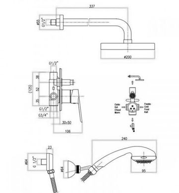 Душевая система Fiorei Kevon Chic скрытого монтажа со смесителем с верхним душем 200x200 мм (цвет - хром), Хром