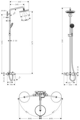 27223000 Душевая система Hansgrohe Croma 220мм Showerpipe с термостатом и поворотной трубой 400мм