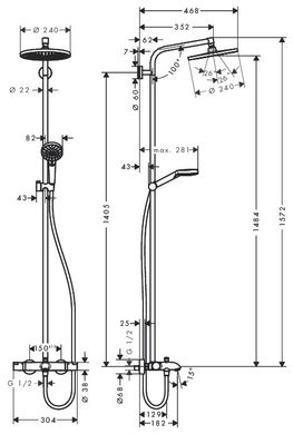 27320000 Душевая система Hansgrohe Crometta S 240мм Showerpipe с термостатом и изливом для ванны