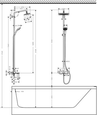 Душова система Hansgrohe E Showerpipe 280 1jet з термостатом для ванни, хром (27687000), Хром