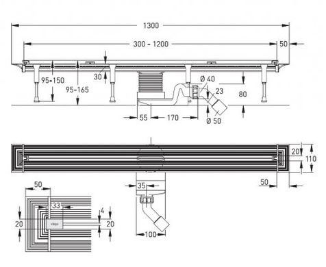 Душовий лоток (30-120см) Viega Advantix 704353 з декоративною матовою накладкою, для підлоги 95-150мм