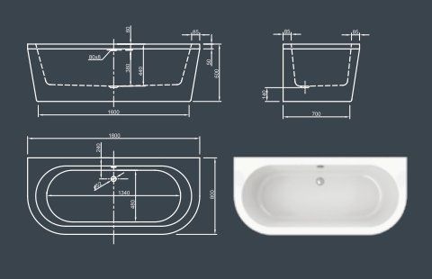 Knief Dream Wall ванна пристінна 180x80 см з панеллю та сифоном