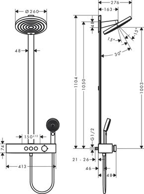 Душевая система Hansgrohe Pulsify Showerpipe 260 2jet с ShowerTablet Select 400, черный матовый (24240670)