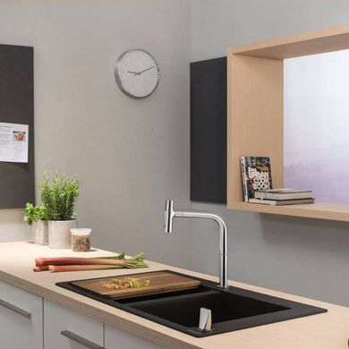 Змішувач для кухні Hansgrohe Metris Select 200 2jet з висувним виливом sBox, Steel Finis (73818800)