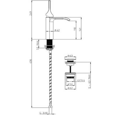 BOSSINI APICE Змішувач моноважільний 141 мм для раковини з донним клапаном, чорний матовий