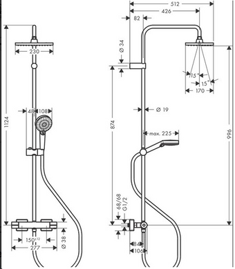Душова система Hansgrohe Vernis Shape Showerpipe 230 1jet із термостатом, чорний матовий (26286670)