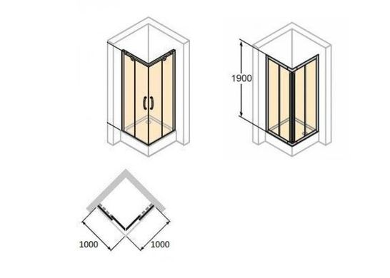 Квадратна кабіна Huppe X1 100x100x190 см., 2-секційні розсувні двері для кутового входу (120104.069.321)