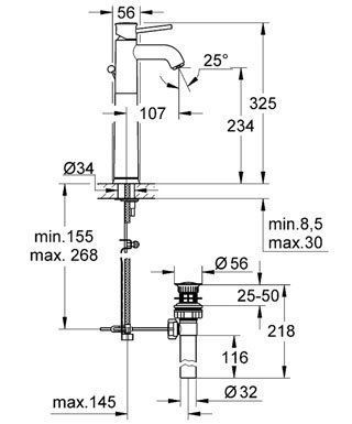 Смеситель Grohe BauClassic 32868000 для раковины, высокий, Хром