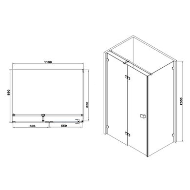 De la Noche Душевая кабина 1200*900*2000мм (стекла+двери)левая, распашная, стекло прозрачное 8мм с Nano покрытием (Black)