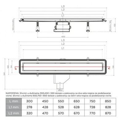 Душевой канал Pestan Confluo Premium Line, черное стекло (550-850 мм), 550 мм