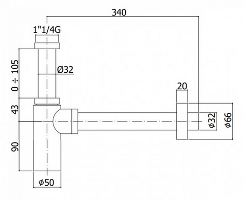 Сифон для раковини PAFFONI ZACC 240 ST, Сталь