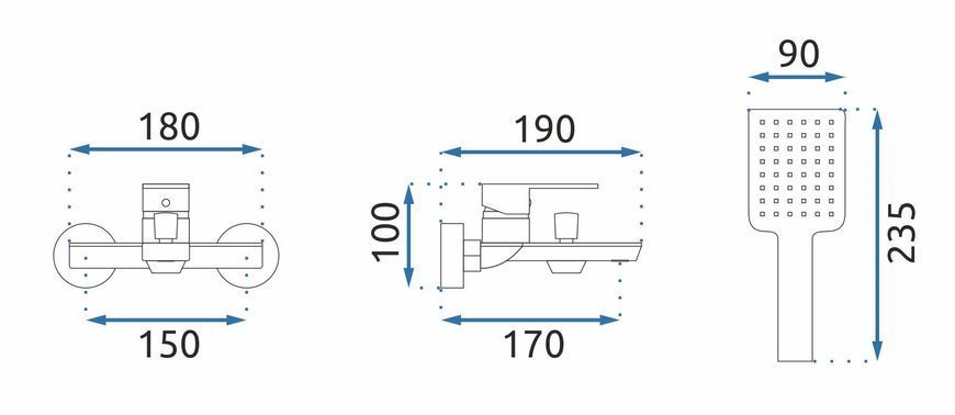 Смеситель для ванны REA URBAN BLACK черный настенный