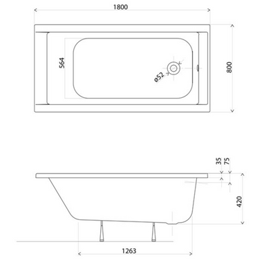 Ванна акриловая Kolo SUPERO 180x80 (5362000) прямоугольная
