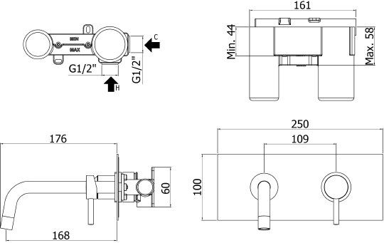 Змішувач для раковини чорний Paffoni Light (LIG 101 NO/M)