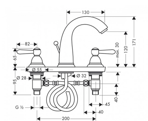 Змішувач для раковини на 3 отвори HANSGROHE Axor Carlton, хром/золото (17134000), хром, 																					золото