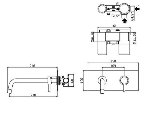 Змішувач чорний для раковини Paffoni Light (LIG 103 NO/М)