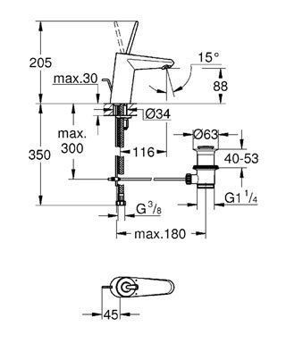 Змішувач Grohe Eurodisk Joystick, S-Size 23425LS0, для раковини зі зливним гарнітуром, цветной