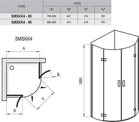 Душова кабіна Ravak SmartLine SMSKK4-80 (3S244A00Y1)