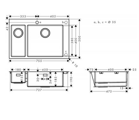 Кухонна мийка Hansgrohe S71 S711-F655 (43309800), Нержавеющая сталь