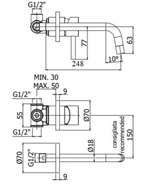 Смеситель для умывальника скрытый Paffoni Light, матовое золото (LIG007HGSP70), Золото матовое