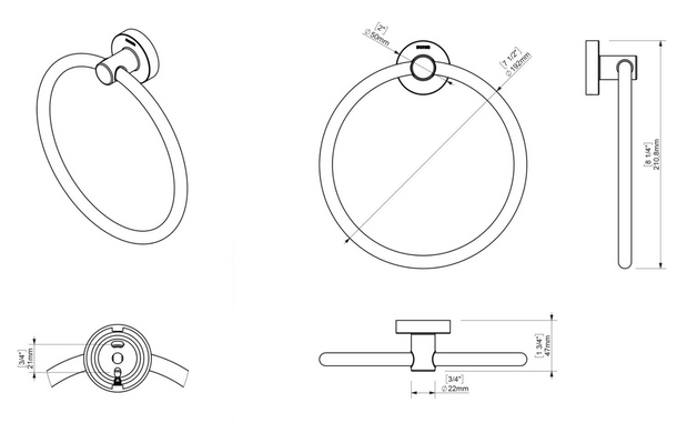 Держатель-кольцо для полотенец SONIA Astral 192мм округлый металлический черный 185153