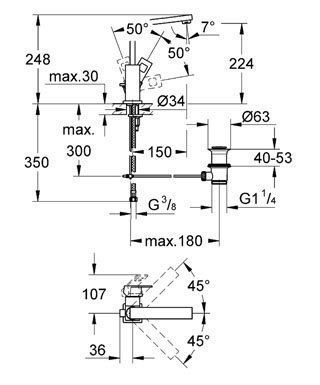 Смеситель Grohe Eurocube 23135000 для раковины, L-Size, Хром