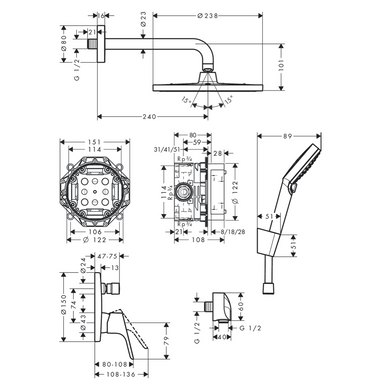 Душова система Hansgrohe Crometta S 240 1jet Logis 8 в 1, хром (27958000), Хром