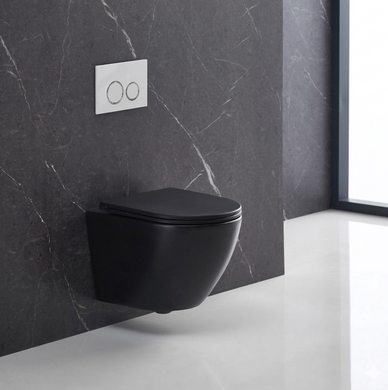 Grohe инсталляция с черным матовым унитазом Devit Flow + Сиденье + кнопка черная матовая, Черный