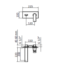 Смеситель для раковины скрытого монтажа с донным клапаном GRB Black 60532601 черный, Черный