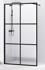 Malla Negra чорна душова перегородка Walk-In 120x200x8cm в комплекті з тримачем, профіль чорний