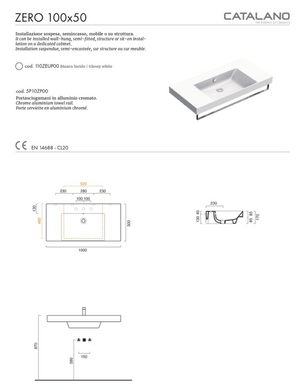 Керамическая раковина 100x50см Catalano NEW ZERO (110ZEUP00), Белый