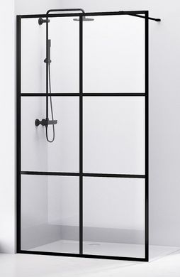 Malla Negra чорна душова перегородка Walk-In 100x200x8cm в комплекті з тримачем, профіль чорний