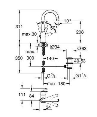 Смеситель для раковины Grohe Eurosmart 23537002, Хром