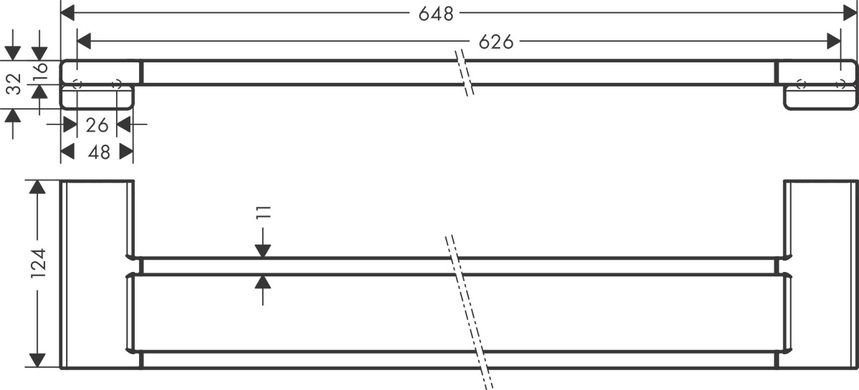 Полотенцедержатель Hansgrohe AddStoris двойной 62,6/64,8x12,4 см, Matt Black (41743670)