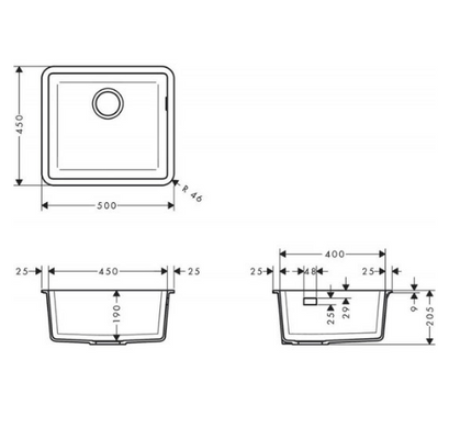 Кухонна мийка Hansgrohe S51 S510-U450 під стільницю 500х450, Graphiteblack (43431170)