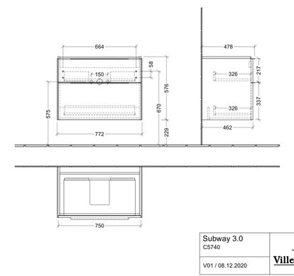 Villeroy & Boch Subway 3.0 Комплект меблів для ванни 80 cm світле дерево SETC57400VJ