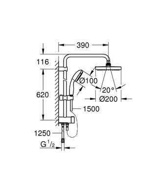 Grohe New Tempesta System 200 Душевая система Flex с переключателем для настенного монтажа (27389002), Хром