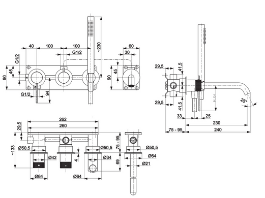 Змішувач для ванни прихований KFA Armatura MOZA 316L 5049-410-22 Сталь, Нержавіюча сталь
