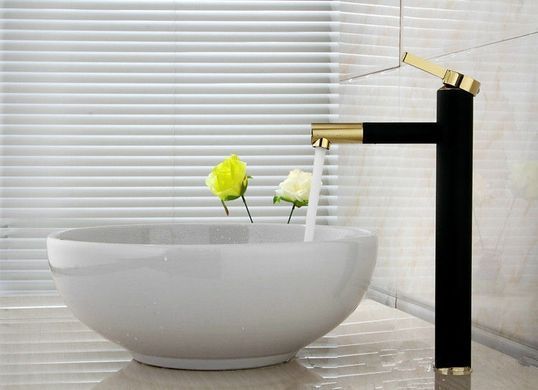 Змішувач для раковини (умивальника) Rea SMART BLACK+GOLD чорний/золотий високий