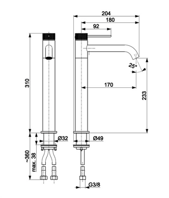 Змішувач для раковини високий KFA Armatura MOZA 316L 5042-613-22 Сталь, Нержавіюча сталь