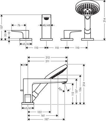 Hansgrohe Metropol 32553000 врізний змішувач для ванни на чотири отвори