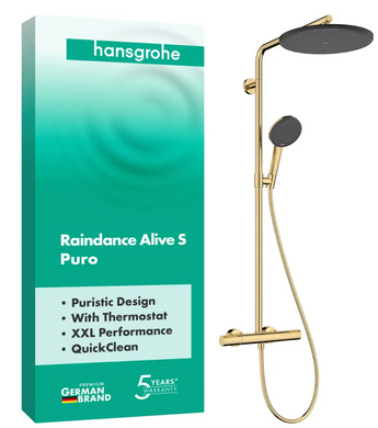 Душова система Hansgrohe Raindance Alive S Puro 300 1jet з Ecostat Element, Золото (24592990)