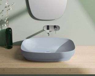 GREEN LUX Умивальник настільний або напіввбудований без відп. 65х40 см, блакитний матовий, Блакитний