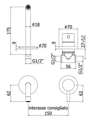 Змішувач для раковини Paffoni Light, що вбудовується, Mercury Grey (LIG006MG70), Сірий