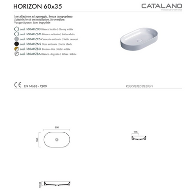 Керамічна раковина 60x35см Catalano Horizon, bianco lucido (160AHZ00), Білий