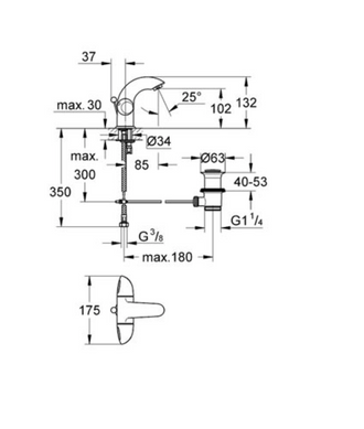 Змішувач для раковини Grohe Aria 21091000 Хром, Хром