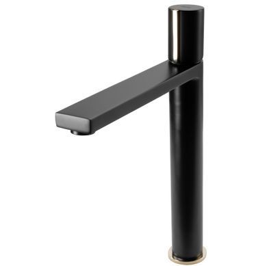Змішувач для раковини (умивальника) REA ICON BLACK L.GOLD чорний високий