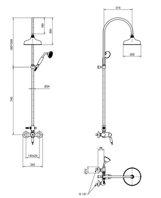 Душевая система бронза с верхним душем Bugnatese Oxford 6336CBR , бронза