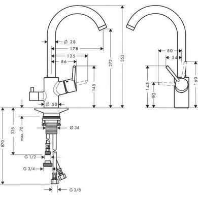 Смеситель для кухни Hansgrohe Talis M52 270 с запорным вентилем, хром (14875000)