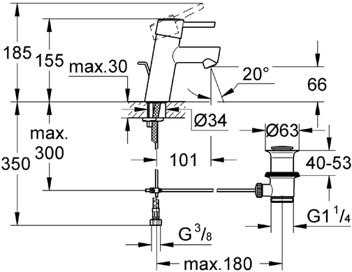 Змішувач Grohe Concetto New 32204001 для раковини, д/к, Хром